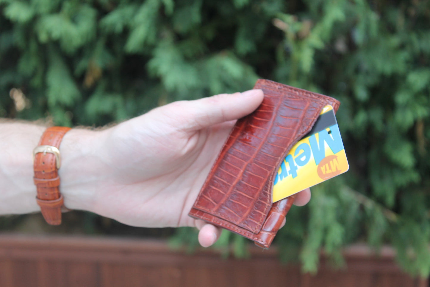 Brown Genuine Alligator Envelope Wallet with Hidden Snap | h5041