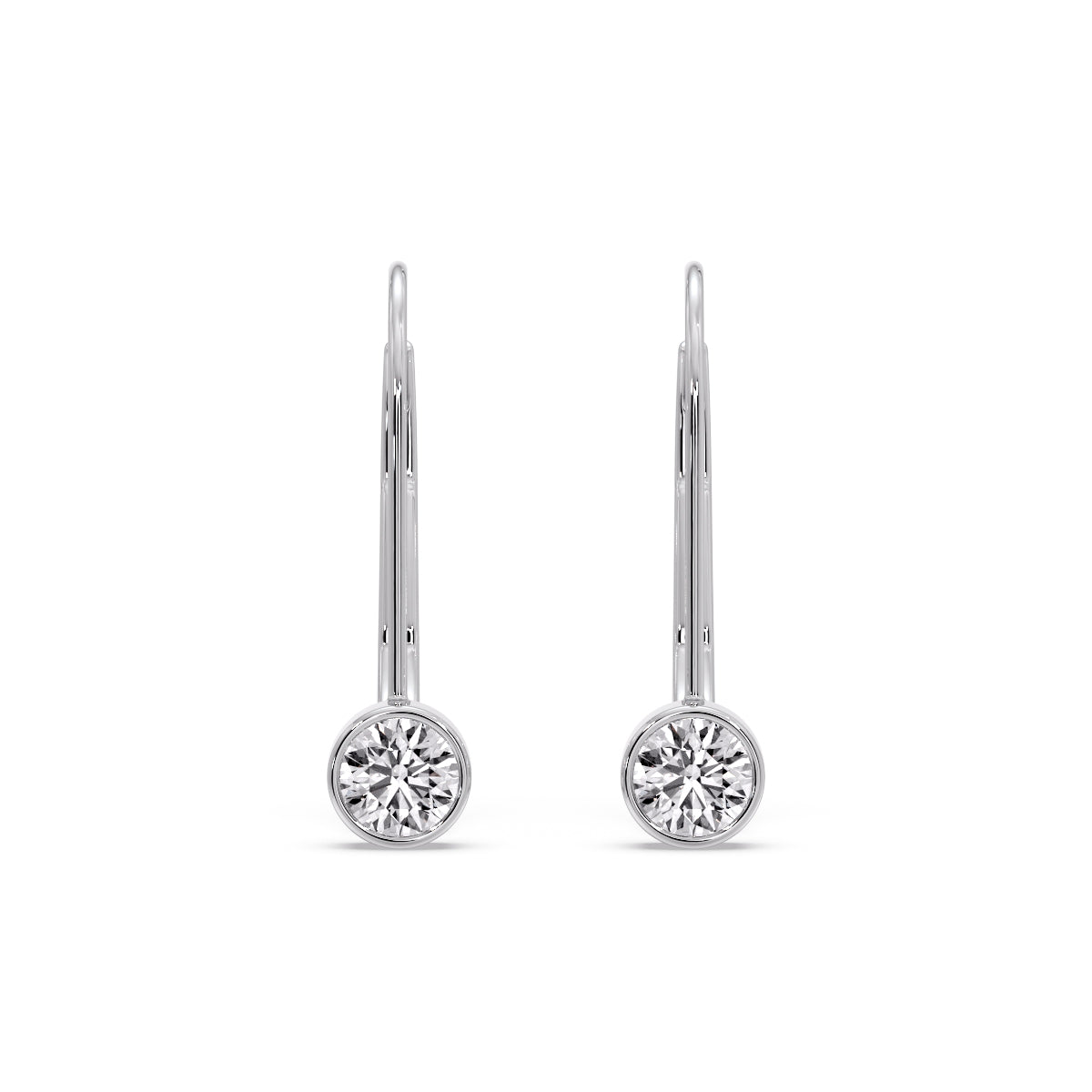 Lever Back Bezel Set Round Diamond Earrings