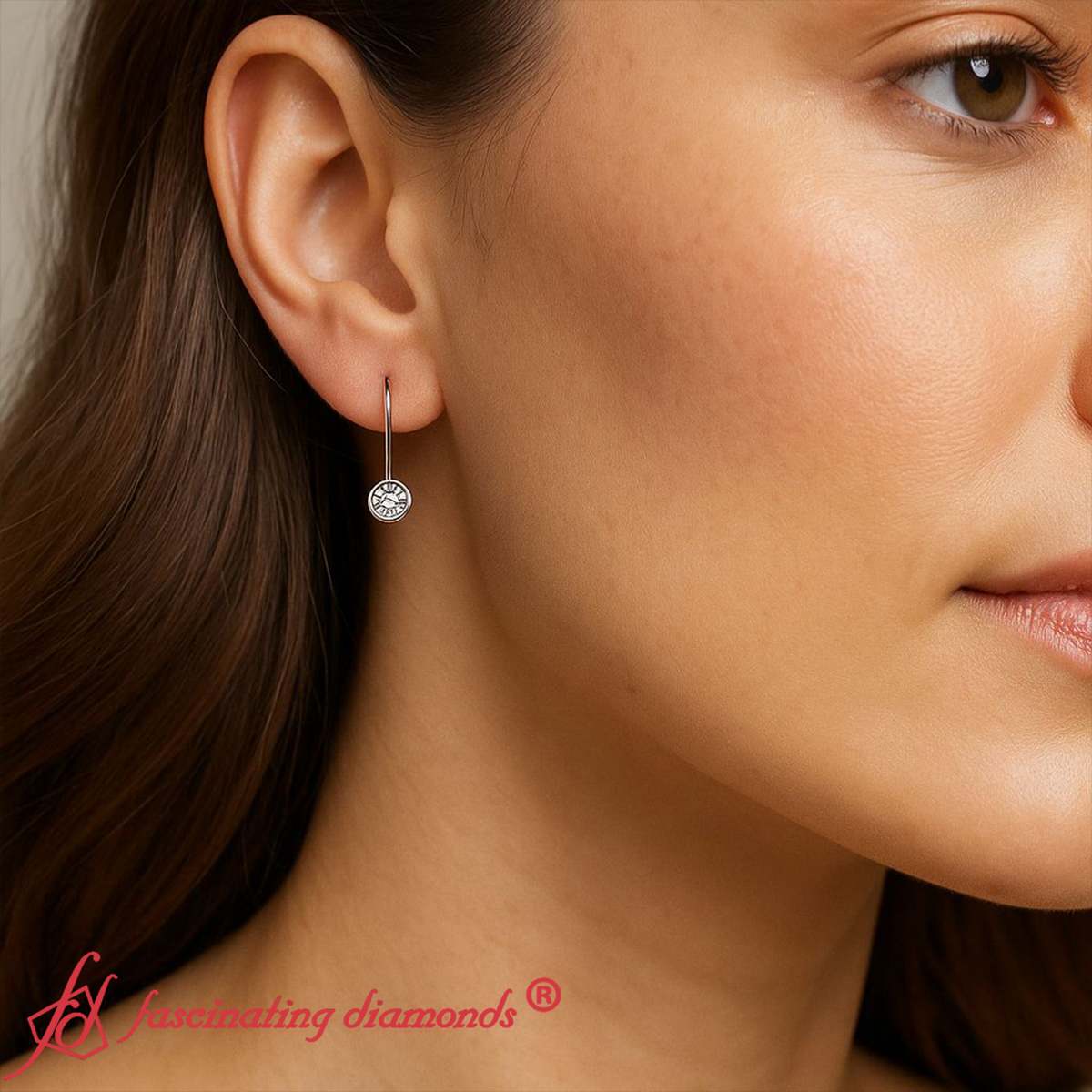 Lever Back Bezel Set Round Diamond Earrings