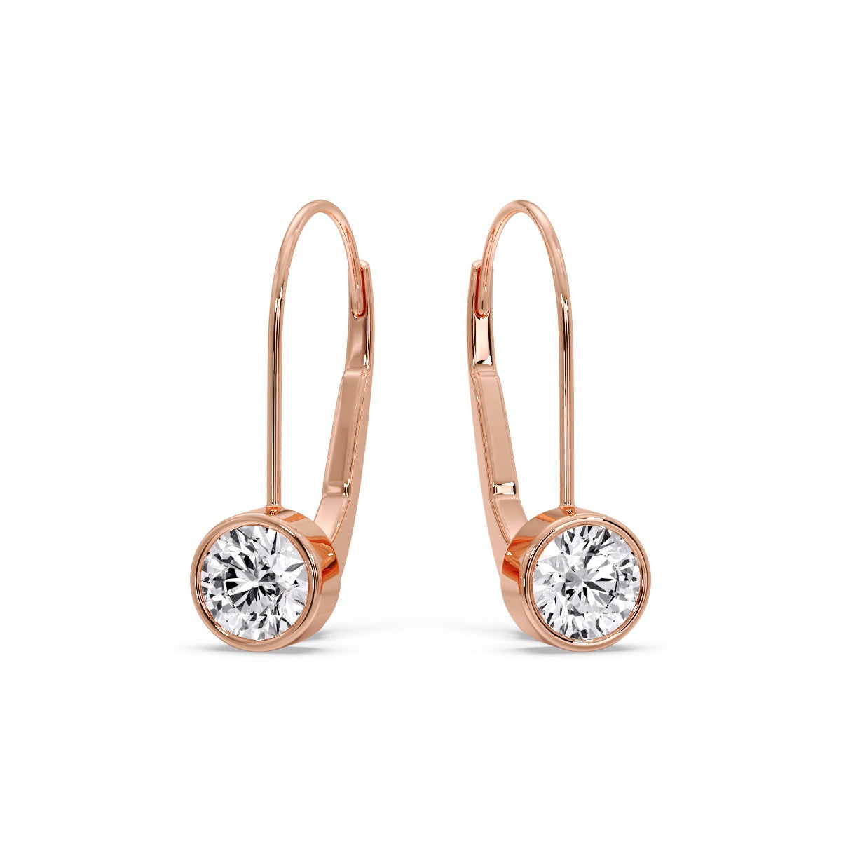Lever Back Bezel Set Round Diamond Earrings