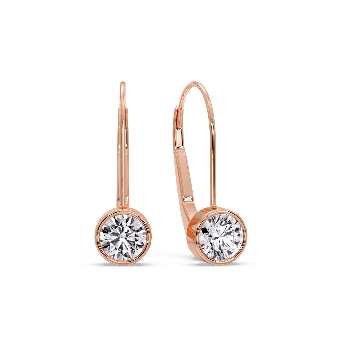 Lever Back Bezel Set Round Diamond Earrings