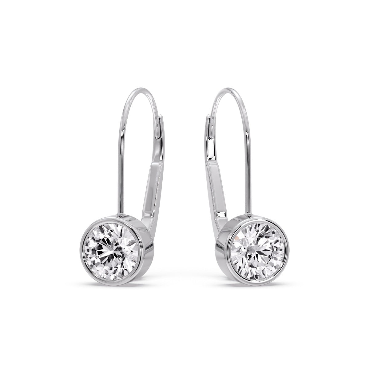 Lever Back Bezel Set Round Diamond Earrings