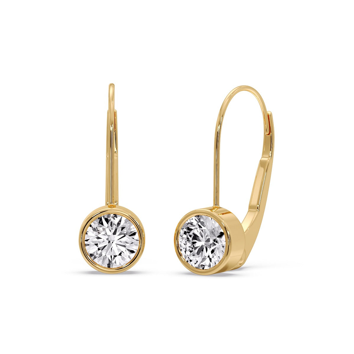 Lever Back Bezel Set Round Diamond Earrings