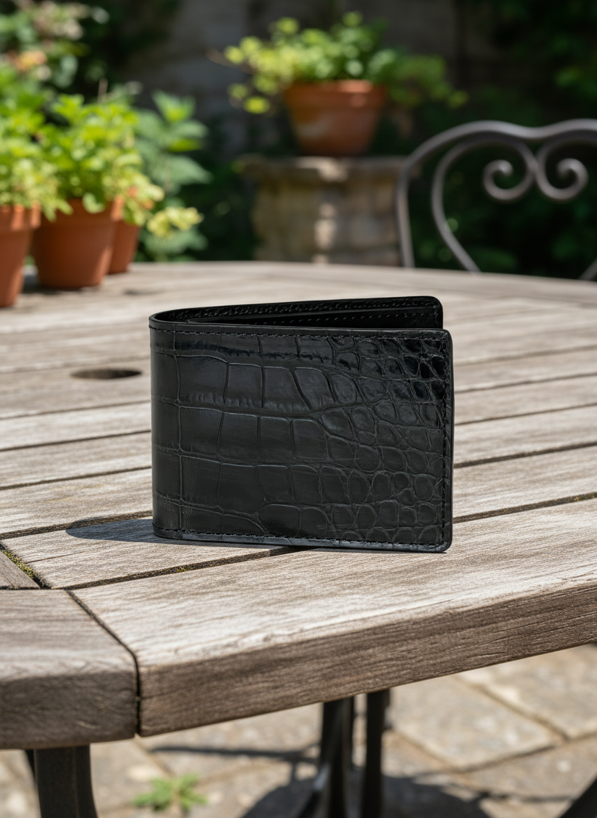 Black Genuine Alligator Bi-Fold Wallet | USA Made - BP8476