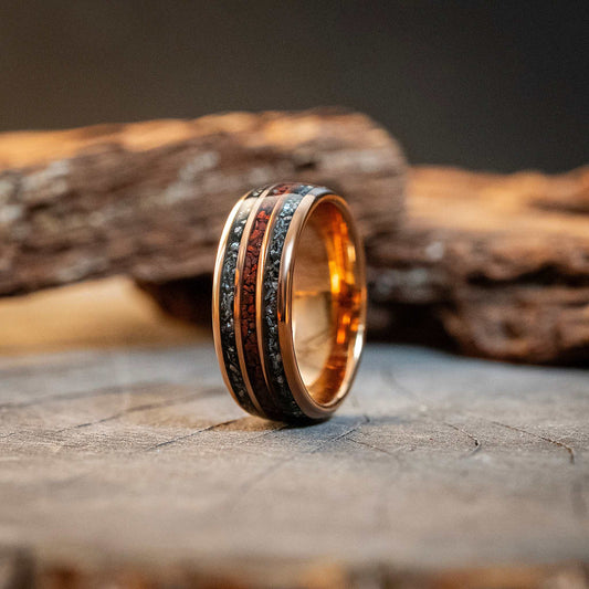 Rose Gold Meteorite Dinosaur Bone Tungsten Carbide Ring