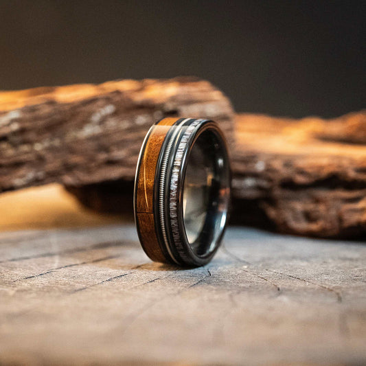 Whiskey Barrel Tungsten Carbide Ring Guitar String Antler