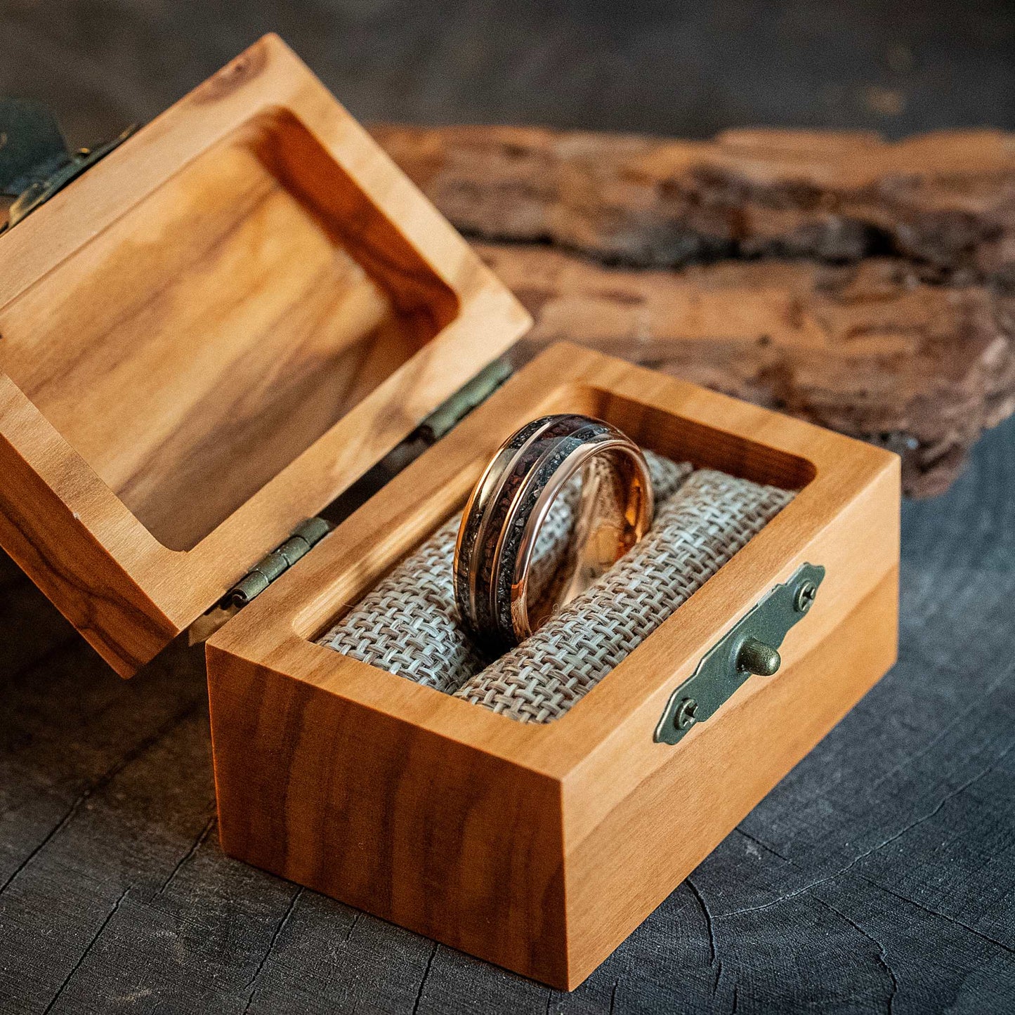 Rose Gold Meteorite Dinosaur Bone Tungsten Carbide Ring