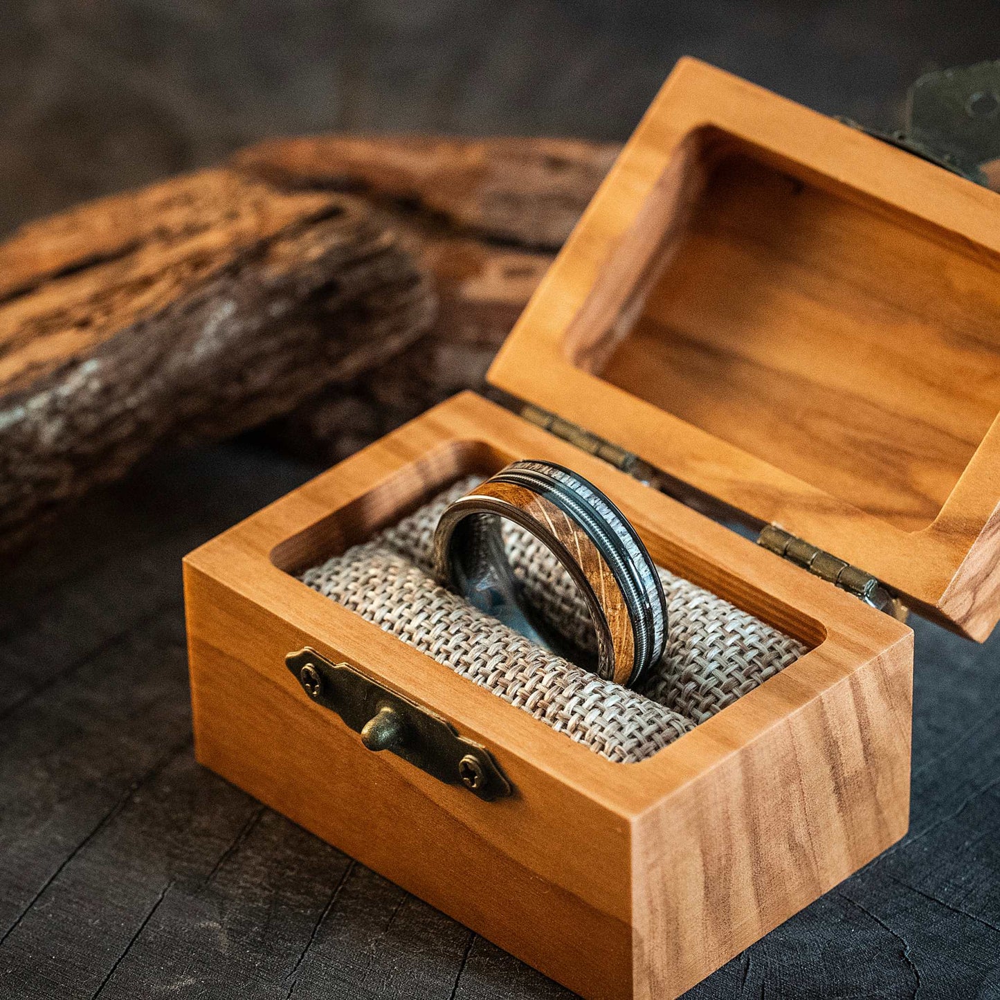 Whiskey Barrel Tungsten Carbide Ring Guitar String Antler