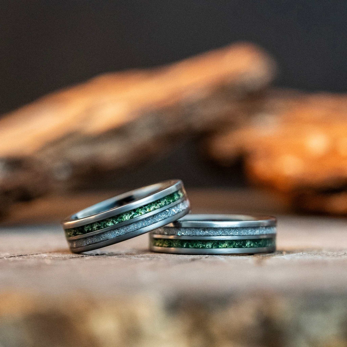 Moss Agate x Moonstone Tungsten Carbide Ring