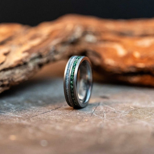 Moss Agate x Moonstone Tungsten Carbide Ring