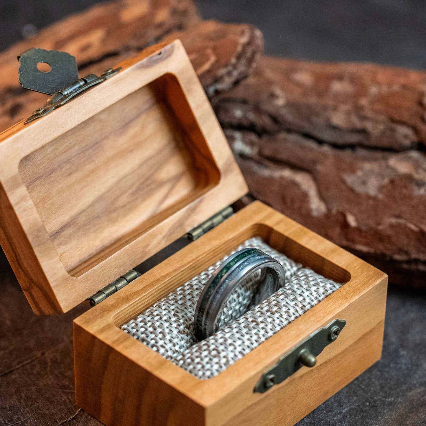 Moss Agate x Moonstone Tungsten Carbide Ring