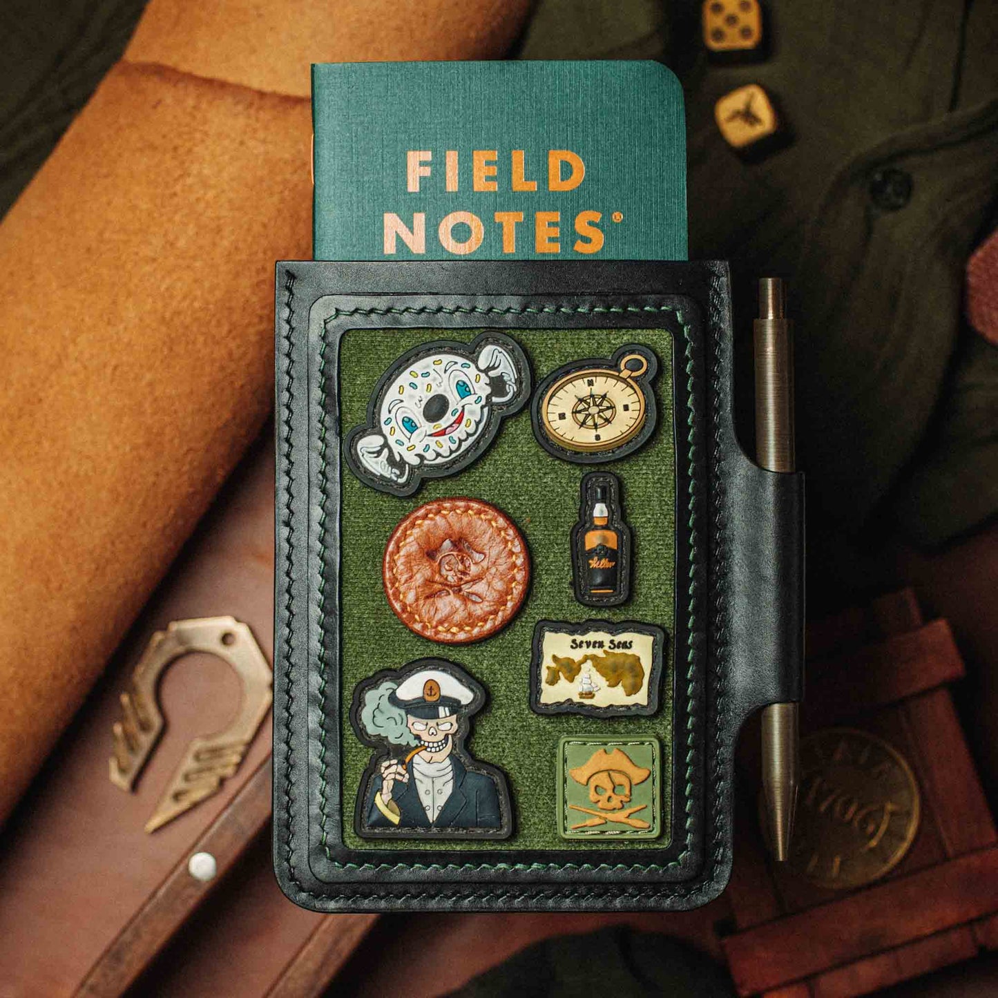 Velcro Journal Cover - Helmsman | Leather Field Notes Holder | Patch Display