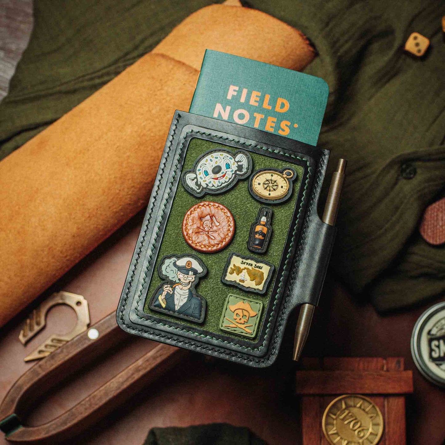Velcro Journal Cover - Helmsman | Leather Field Notes Holder | Patch Display