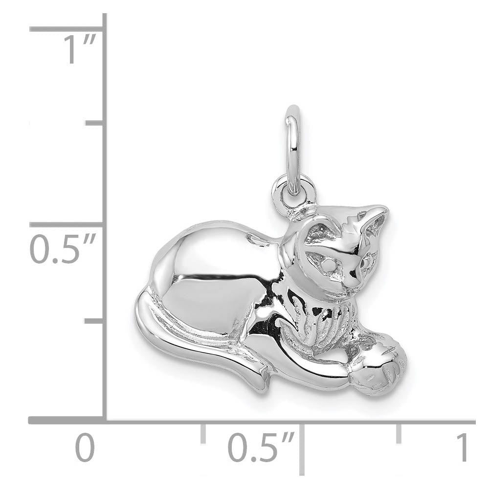 14k White Gold 2D Cat and Ball Charm or Pendant
