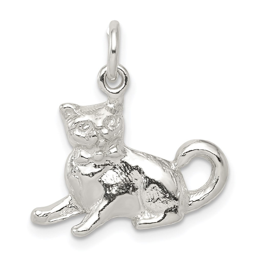 Sterling Silver 3D Polished Cat Charm or Pendant
