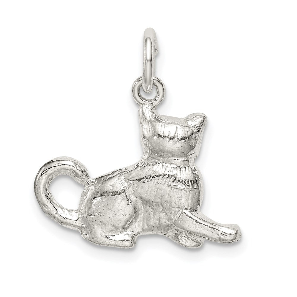 Sterling Silver 3D Polished Cat Charm or Pendant