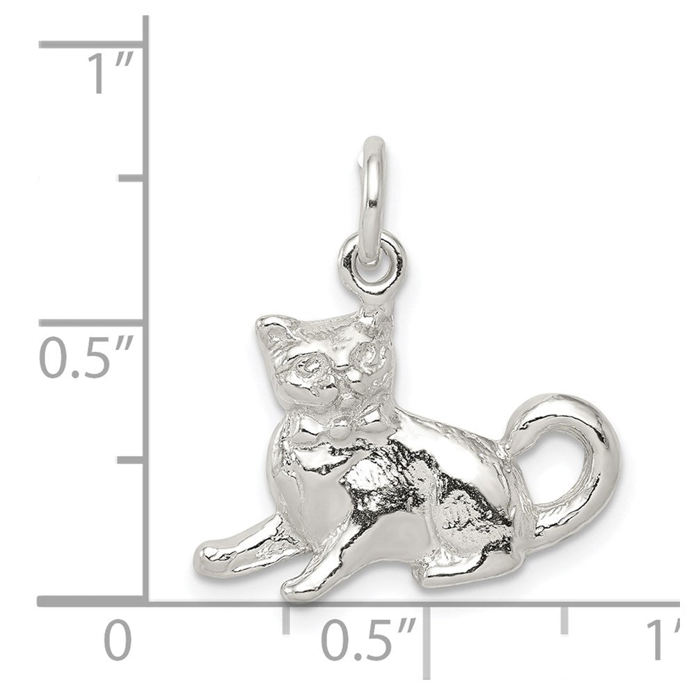 Sterling Silver 3D Polished Cat Charm or Pendant