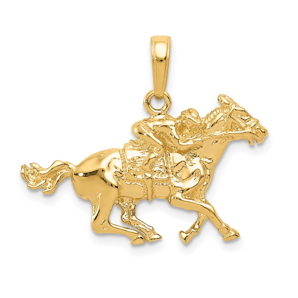 14k Yellow Gold Race Horse and Jockey Pendant