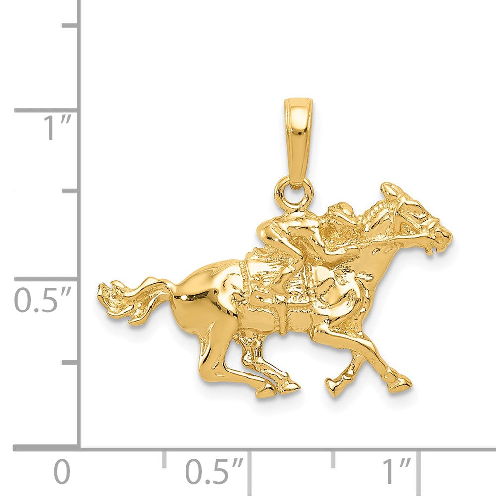 14k Yellow Gold Race Horse and Jockey Pendant