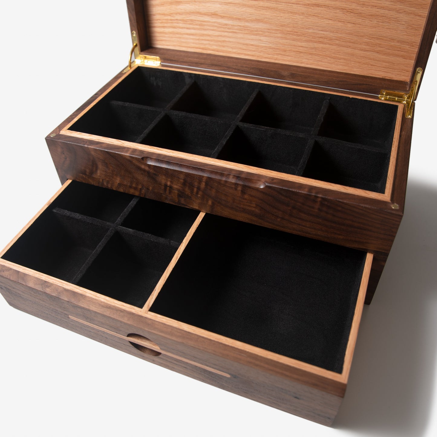 Watch Box with Drawer - Black Walnut and Oak - 12 to 16 Watch Compartments