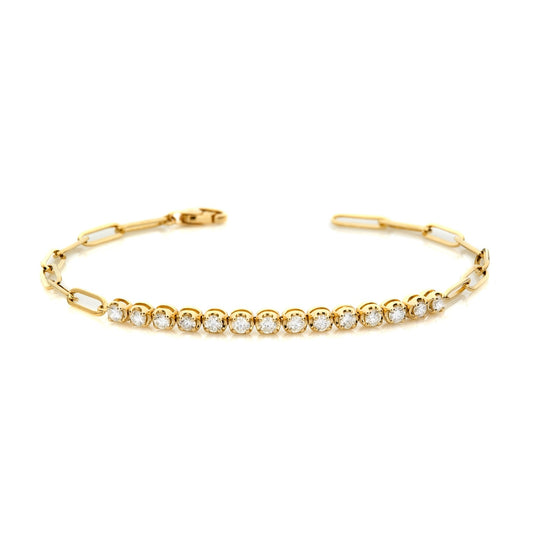 Natural Diamond Paperclip Bracelet in 14K Yellow Gold – 0.84ctw