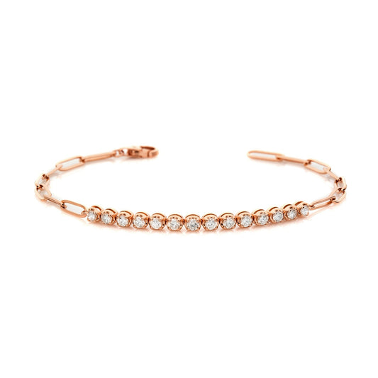 Natural Diamond Paperclip Bracelet in 14K Rose Gold – 0.84ctw