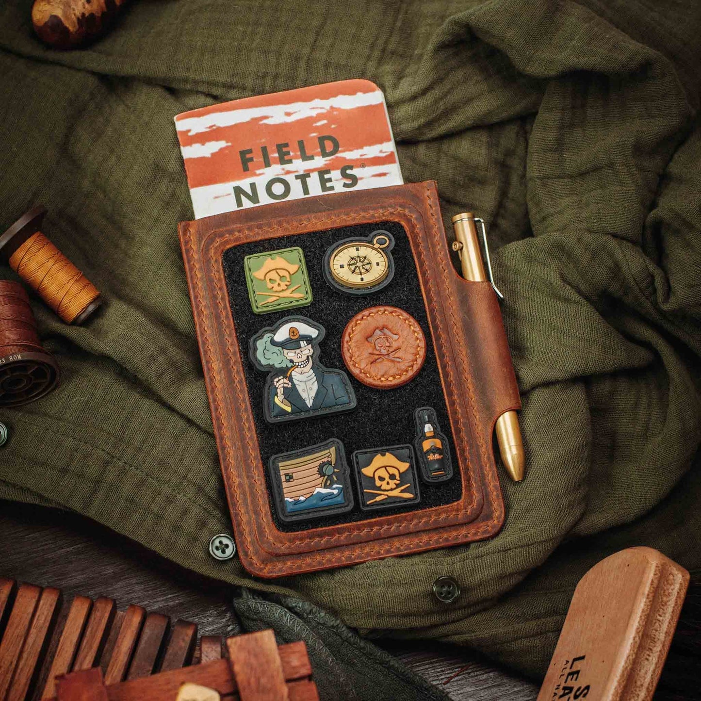 Velcro Journal Cover - Helmsman | Leather Field Notes Holder | Patch Display