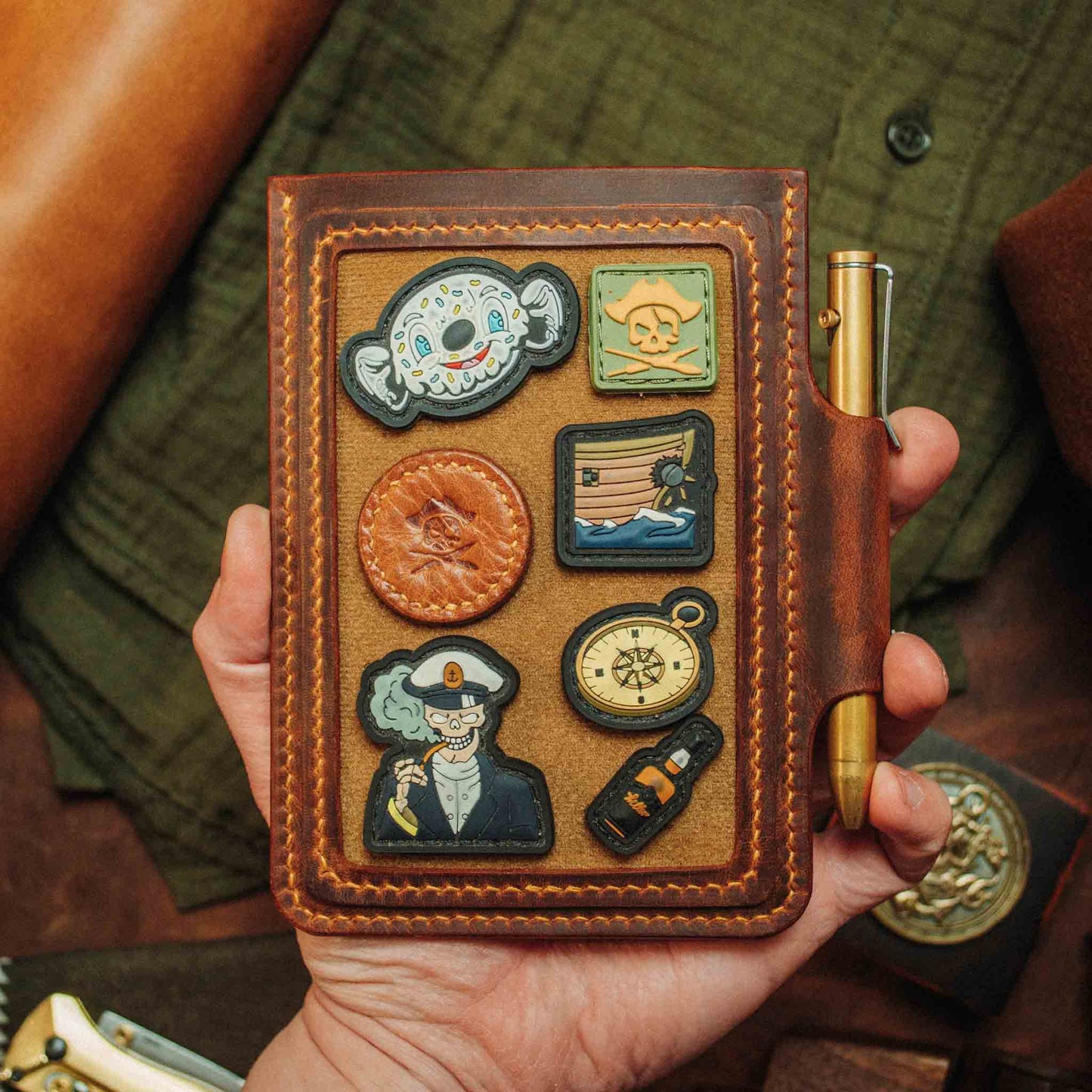 Velcro Journal Cover - Helmsman | Leather Field Notes Holder | Patch Display