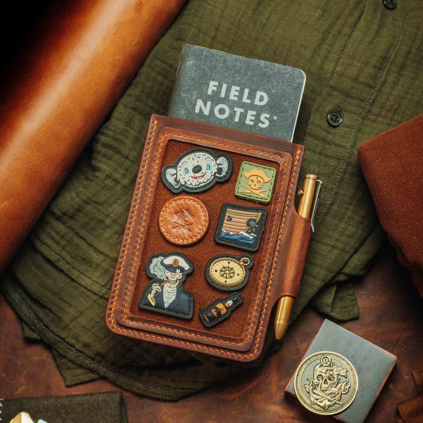 Velcro Journal Cover - Helmsman | Leather Field Notes Holder | Patch Display